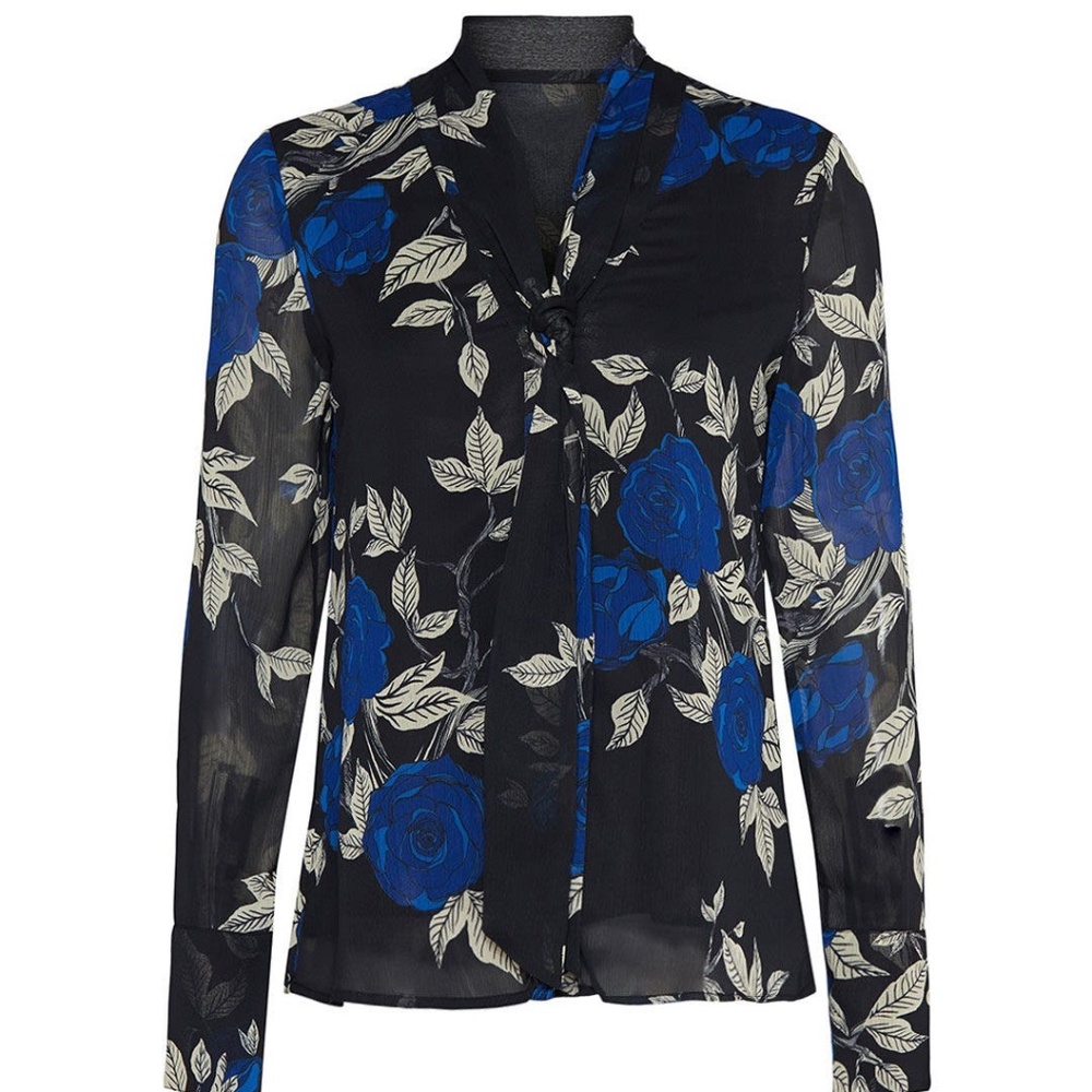 Jason Wu Blue Floral Tie Neck Blouse Size 0